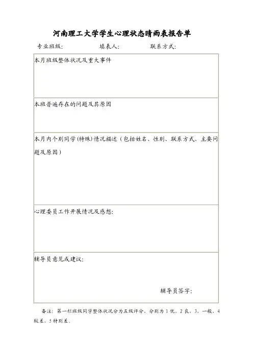 班级心理状态晴雨表
