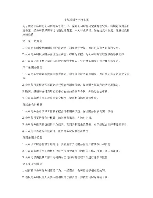 小规模财务制度备案