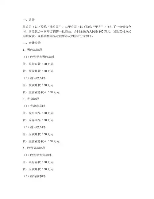 根据合同销售商品的会计分录