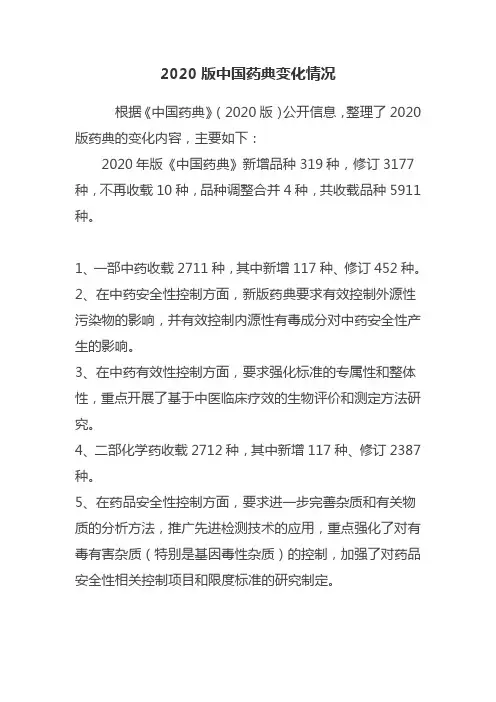 2020版中国药典变化情况