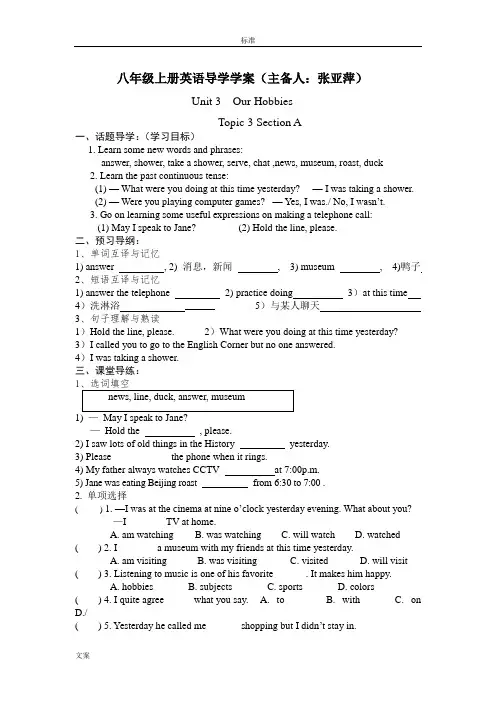 仁爱版八年级英语上册Unit3T3导学案及教学反思