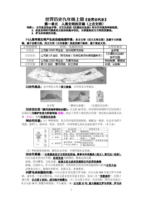 2014年广东省中考历史复习提纲：世古史和世近史(最新整理)