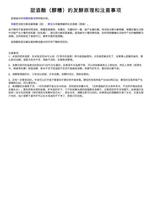 甜酒酿（醪糟）的发酵原理和注意事项