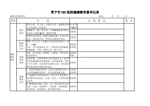 乡镇卫生院健康教育督导记录表
