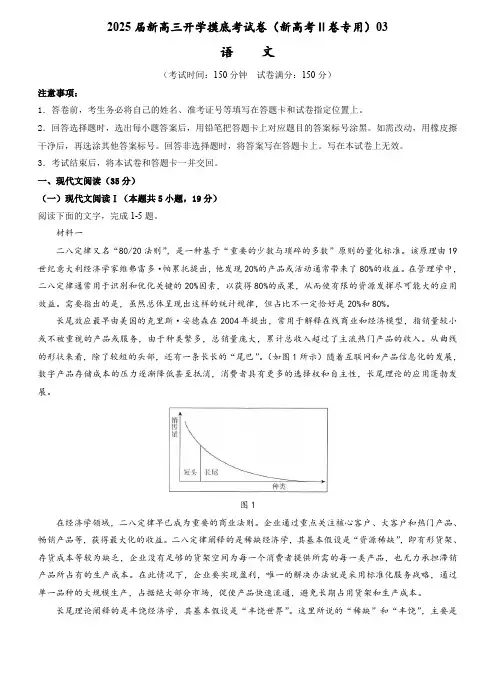 2025届新高三开学摸底考语文卷03(新高考Ⅱ卷专用)(解析版)