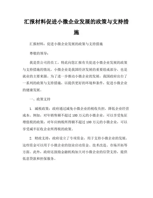 汇报材料促进小微企业发展的政策与支持措施