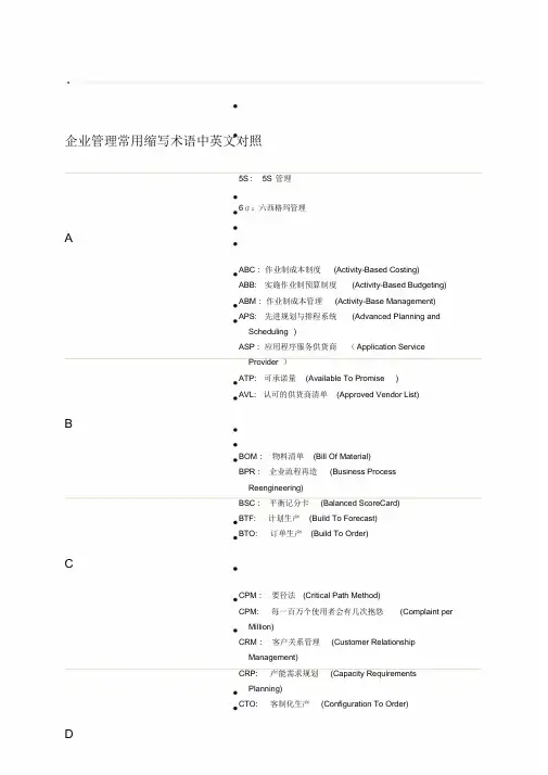 企业管理常用缩写术语中英文对照