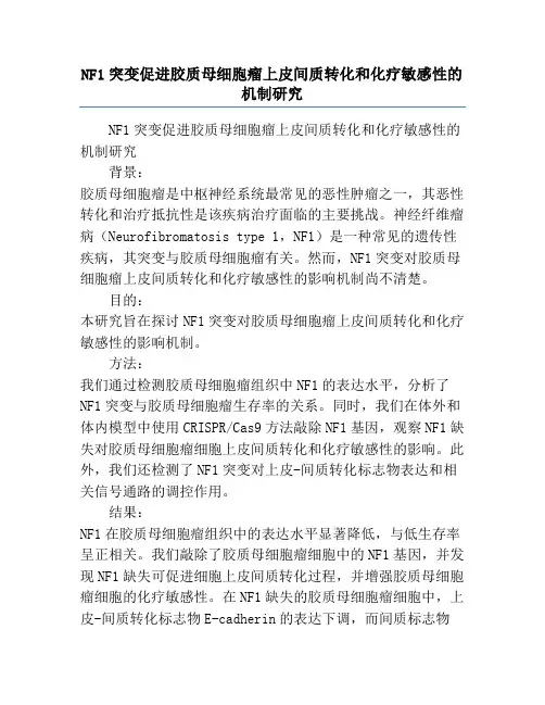 NF1突变促进胶质母细胞瘤上皮间质转化和化疗敏感性的机制研究