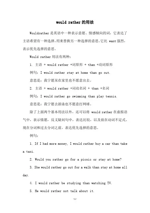 would rather的用法