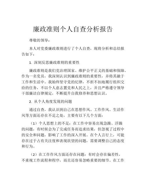 廉政准则个人自查分析报告
