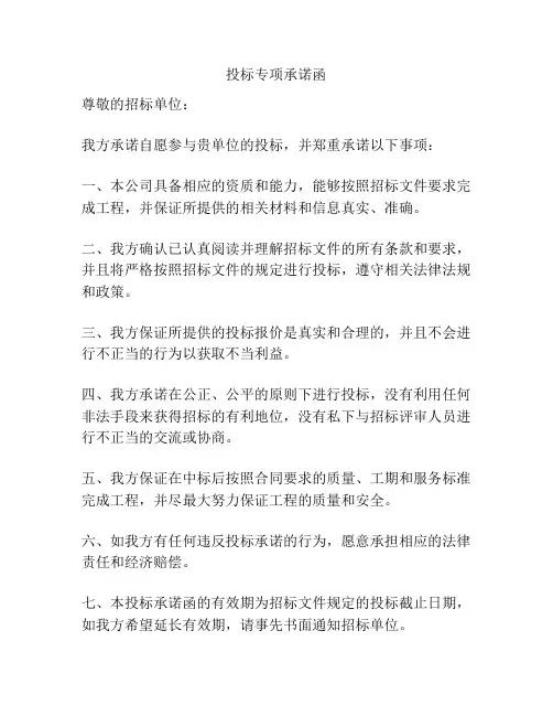 投标专项承诺函