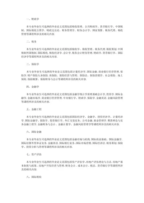 财政金融类毕业论文的选题范围(附赠参考题目)