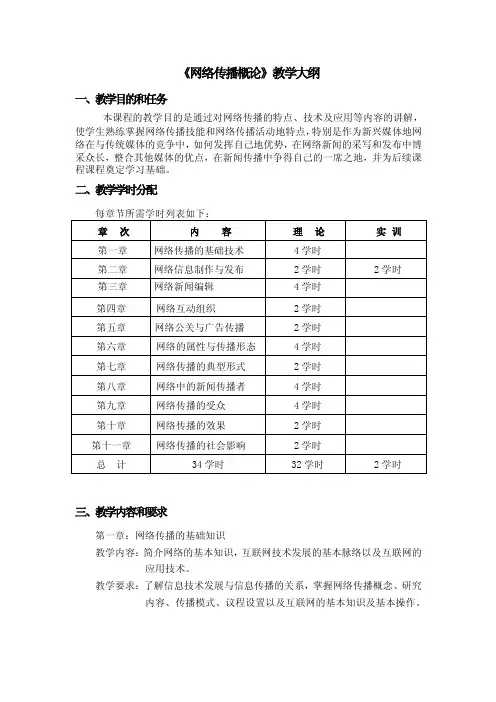 《网络传播概论》教学大纲