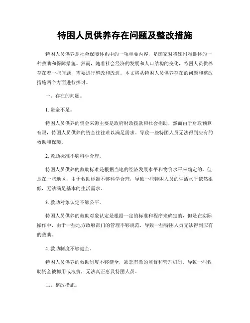 特困人员供养存在问题及整改措施