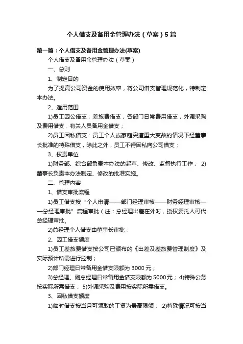 个人借支及备用金管理办法（草案）5篇