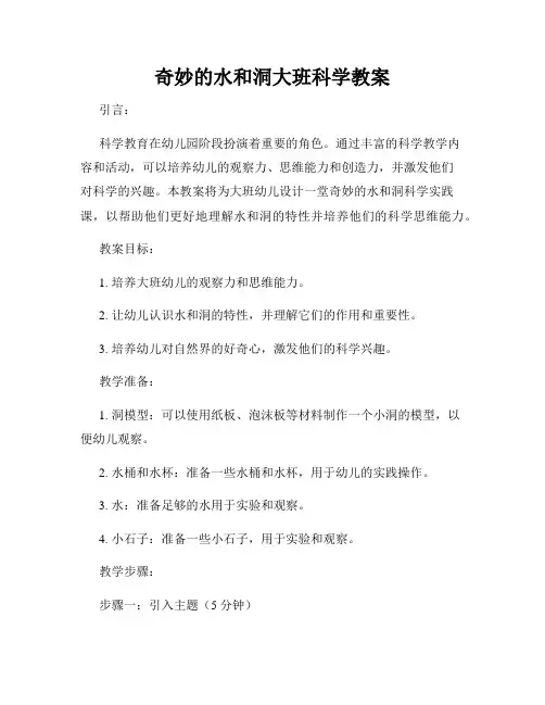 奇妙的水和洞大班科学教案