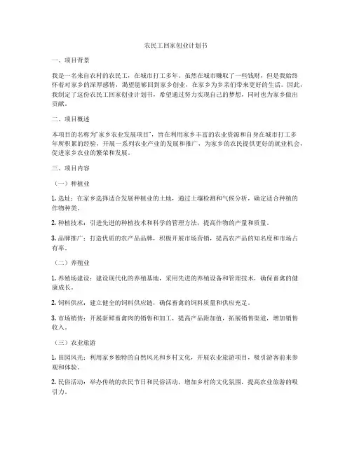 农民工回家创业计划书