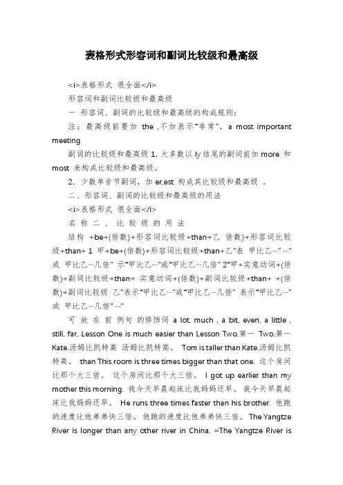 表格形式形容词和副词比较级和最高级