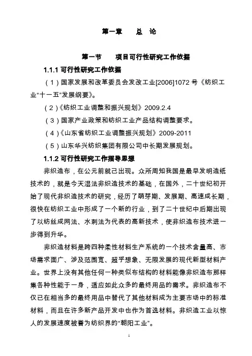 产3000吨水刺无纺布生产线项目新建可行性研究报告