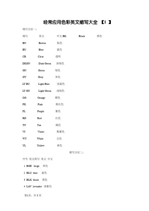 常用颜色英文缩写大全
