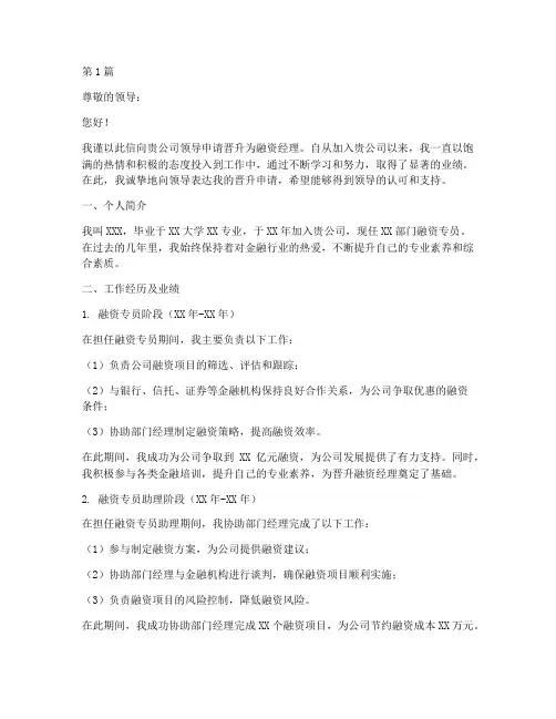 融资经理晋升申请书模板(3篇)