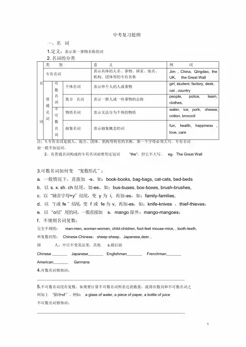 (完整版)中考名词专项练习题