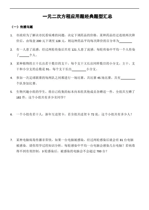 一元二次方程应用题经典题型汇总