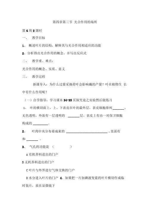 光合作用的场所教案