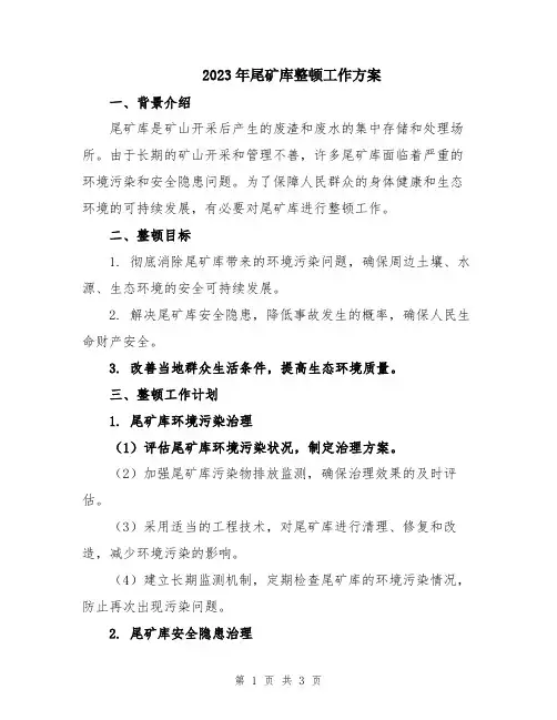 2023年尾矿库整顿工作方案