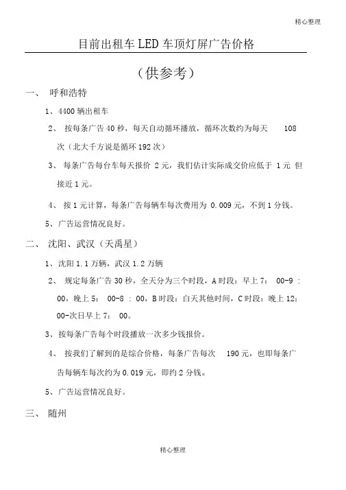 目前出租车LED车顶灯广告收费标准