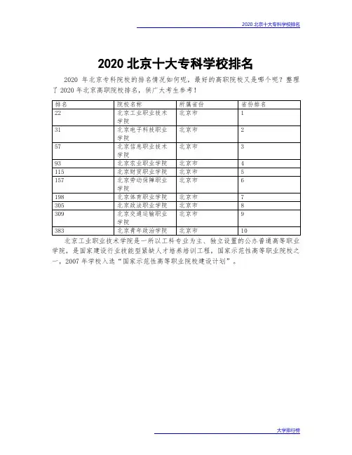 2020北京十大专科学校排名