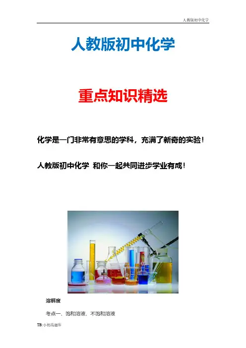 初中化学九年级全册【人教版】复习指导：溶解度新版汇总