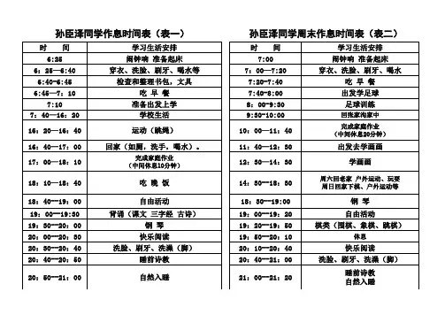 小学生一年级好习惯作息时间表(1)