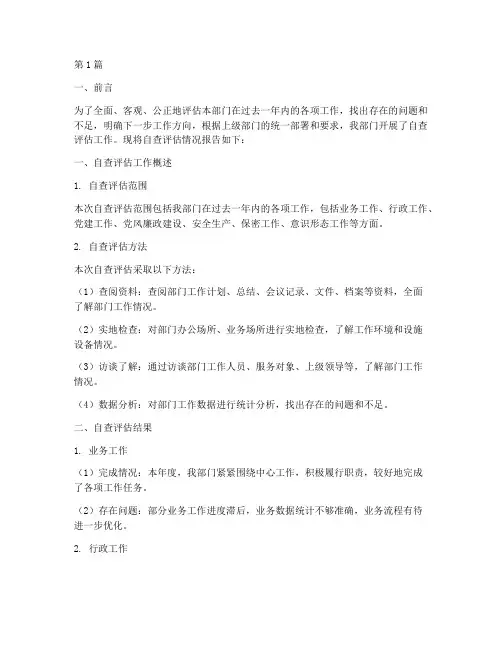 自查评估报告(3篇)