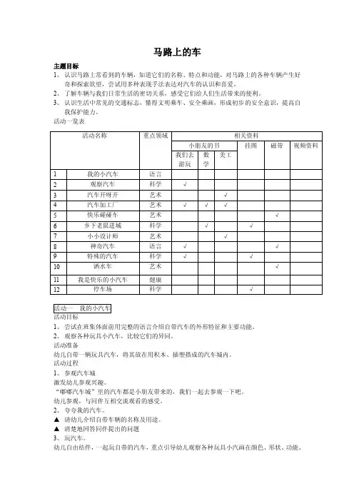 中班主题：马路上的车