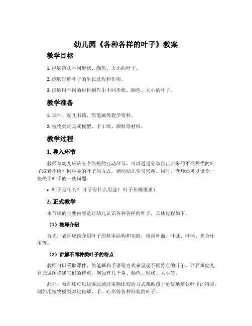 幼儿园《各种各样的叶子》教案