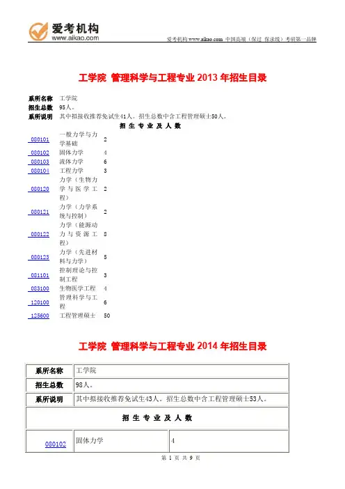 2015北京大学管理科学与工程考研 招生人数 参考书 报录比 复试分数线 考研真题 考研经验 招生简章