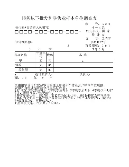 限额以下批发和零售业样本单位调查表(E204-4表)