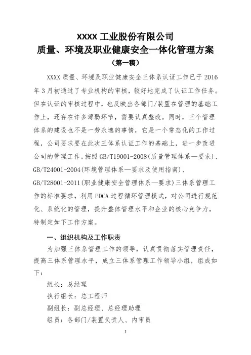 三体系管理工作方案