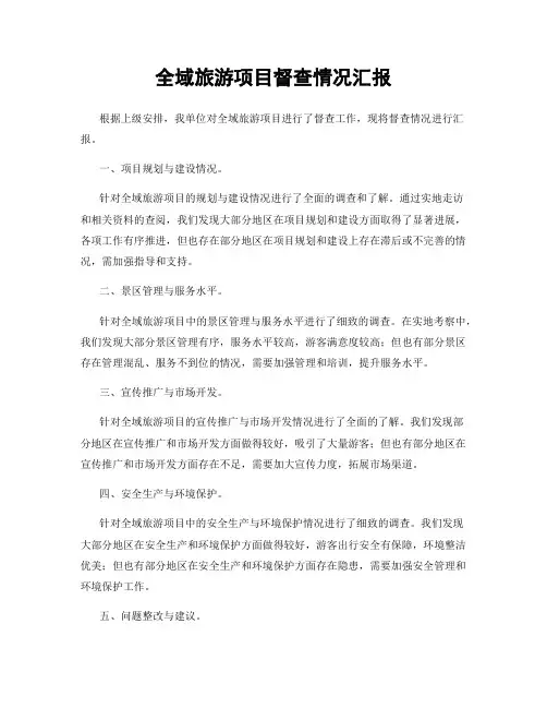 全域旅游项目督查情况汇报