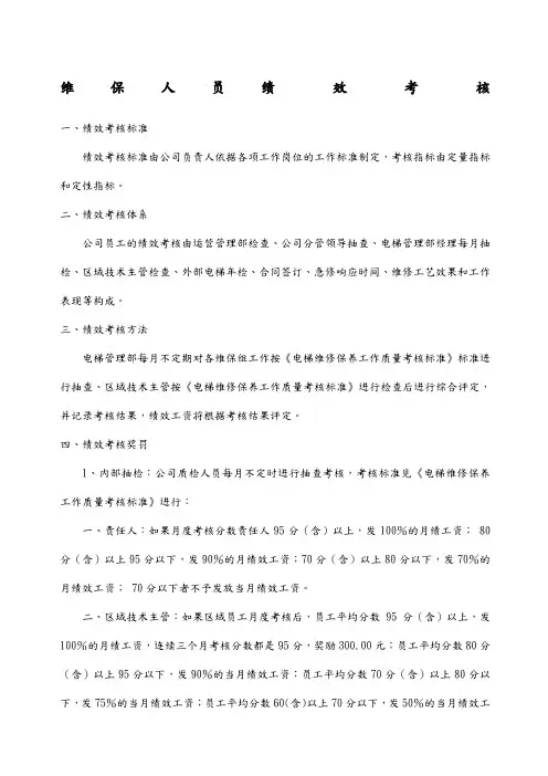 电梯维保员工绩效考核标准含考核细项分值