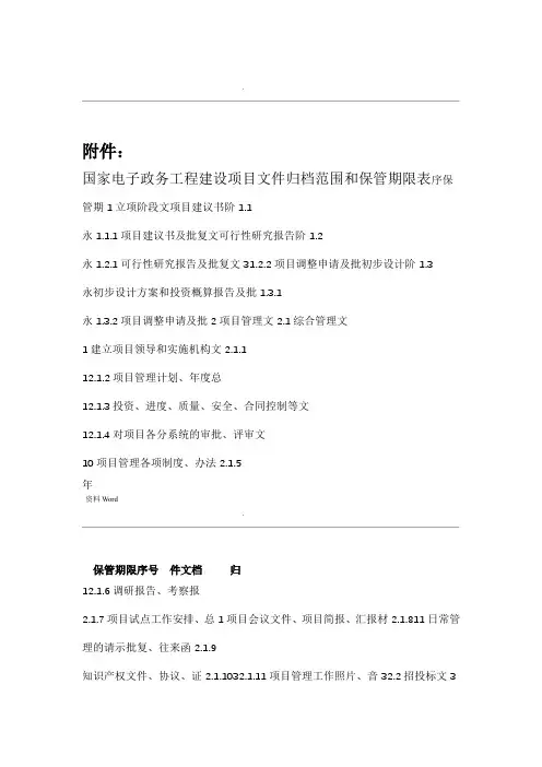国家电子政务工程建设项目文件归档范围和保管期限表