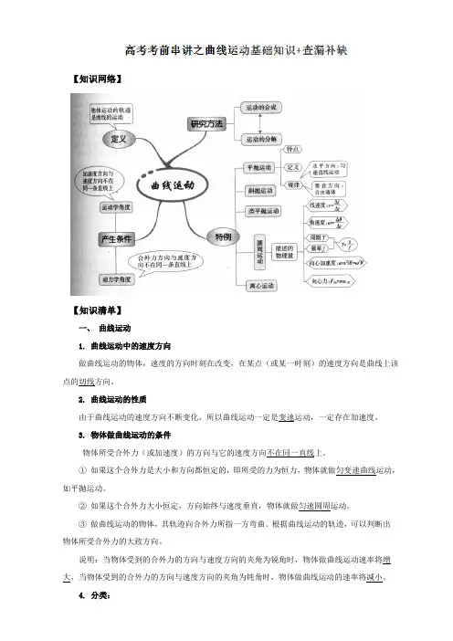 2018届全国卷高考物理考前复习大串讲基础知识及查漏补缺复习资料专题04 曲线运动基础知识含解析