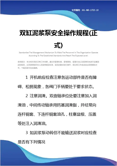 双缸泥浆泵安全操作规程(正式)