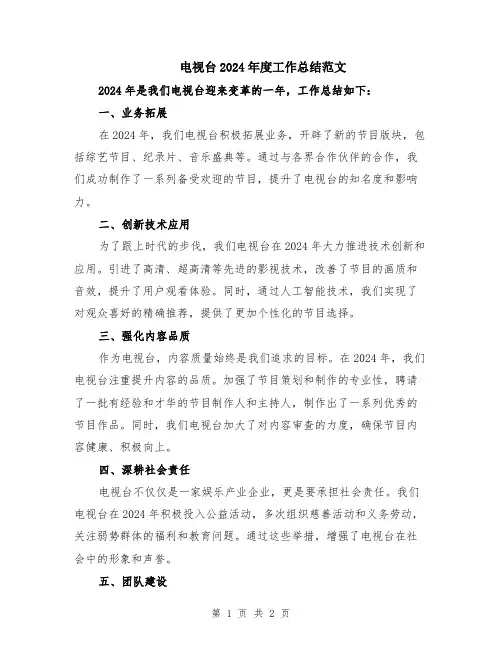 电视台2024年度工作总结范文