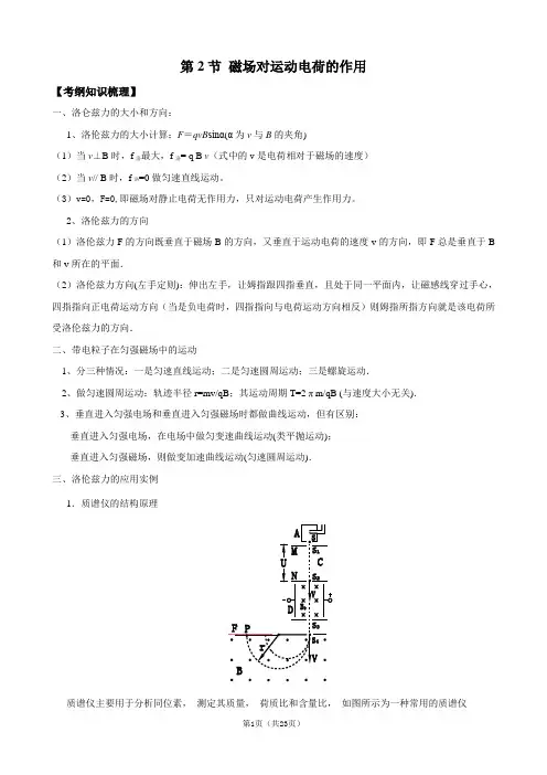2012版物理一轮精品复习学案：8.2 磁场对运动电荷的作用(选修3-1)