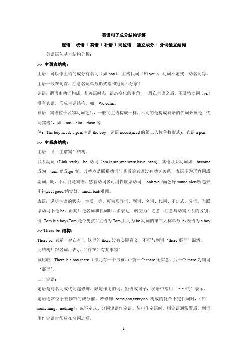 英语句子成分结构详解《主谓宾定状补同位语分析》