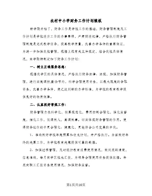 农村中小学财务工作计划模板(6篇)