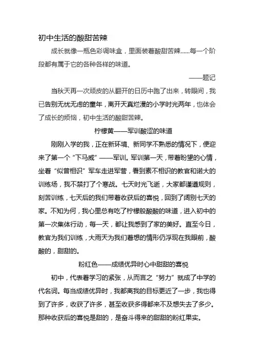 初中生活的酸甜苦辣