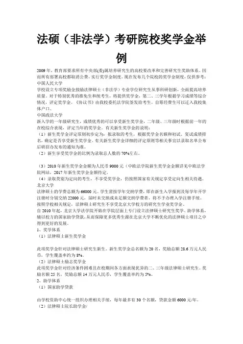 法硕(非法学)考研院校奖学金举例